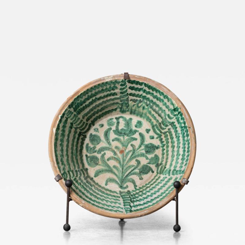 19th c Large Spanish Green Fajalauza Lebrillo Bowl from Granada