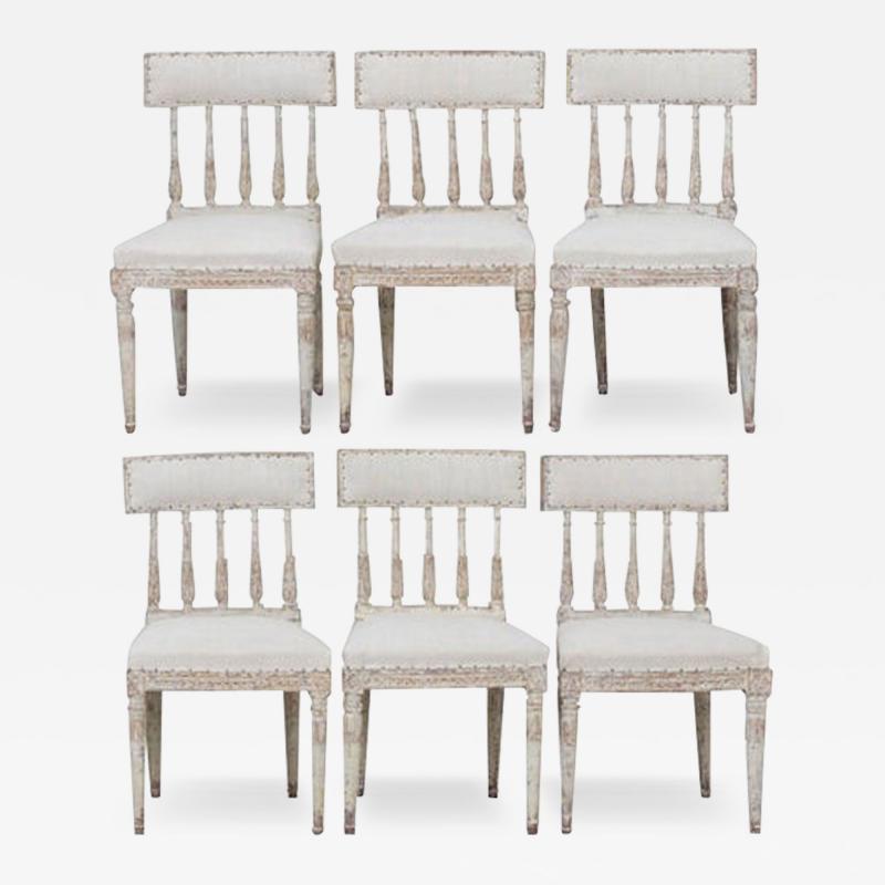 19th c Set of Six Swedish Gustavian Period Chairs in Original Paint