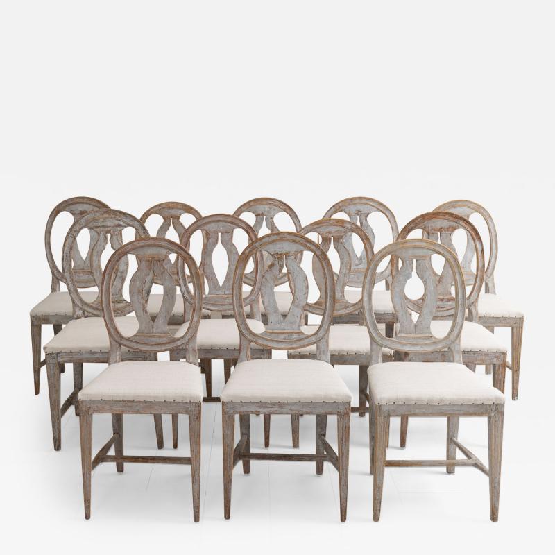 19th c Swedish Gustavian Period Collection of Twelve Chairs in Original Paint