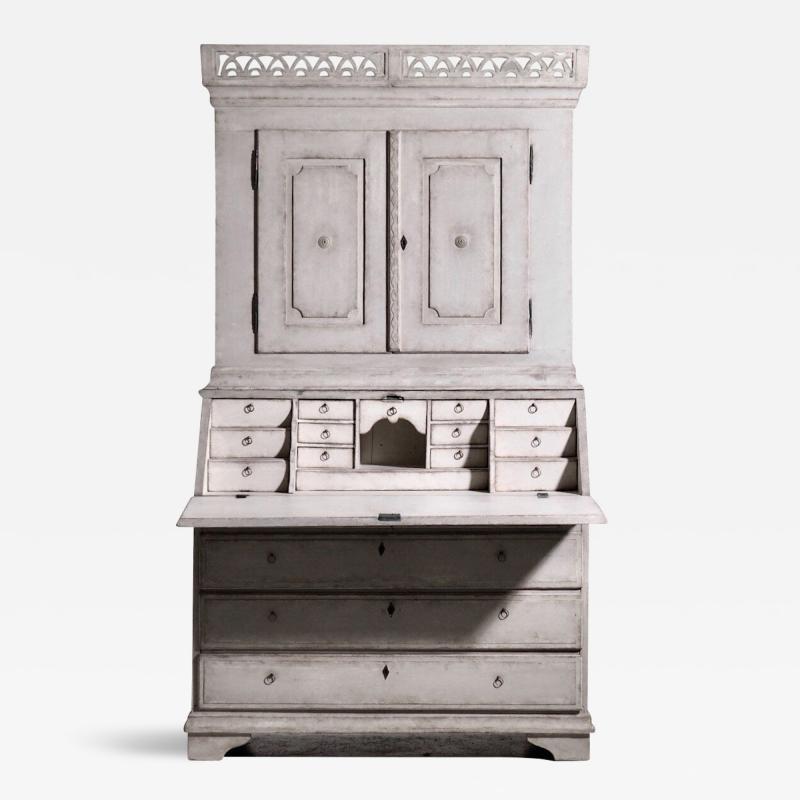 19th c Swedish Gustavian Period Painted Secretary with Library