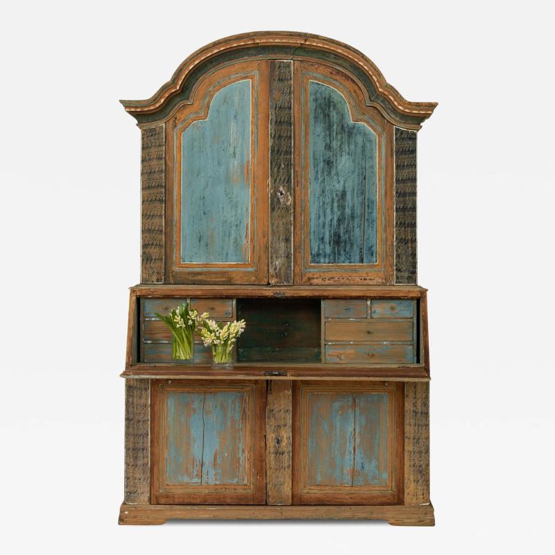 19th c Swedish Rococo Secretary with Library in Original Paint