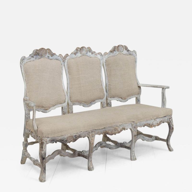 19th c Swedish Rococo Settee or Sofa Bench in Original Paint