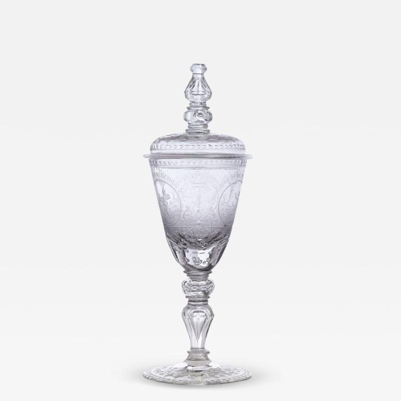 19th century Bohemian engraved glass goblet and cover