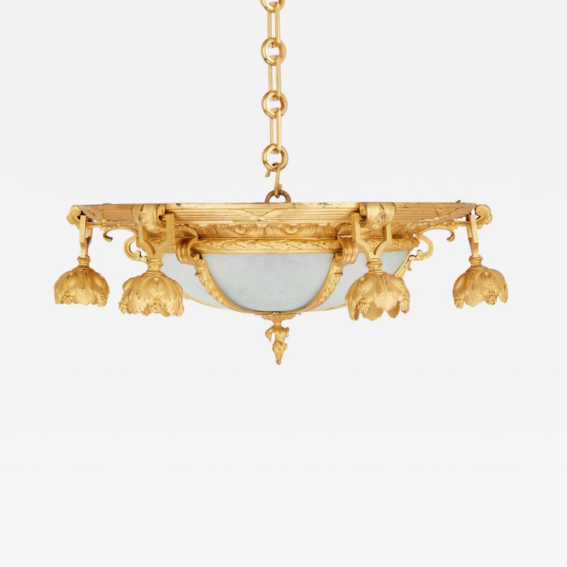 19th century French gilt bronze and glass six light chandelier