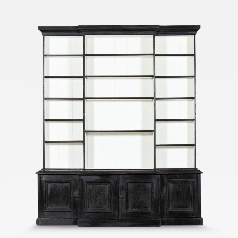 19thC English Ebonised Breakfront Bookcase