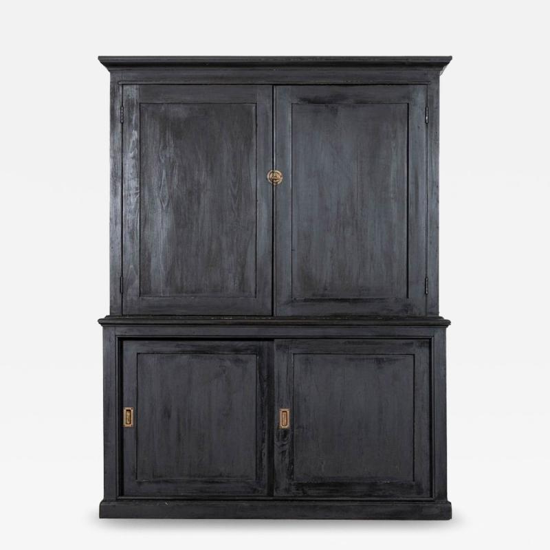 19thC English Ebonised Pine Housekeepers Cupboard