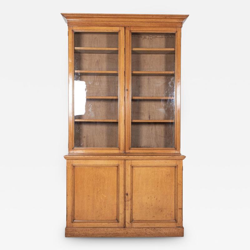 19thC English Glazed Oak Bookcase Cabinet