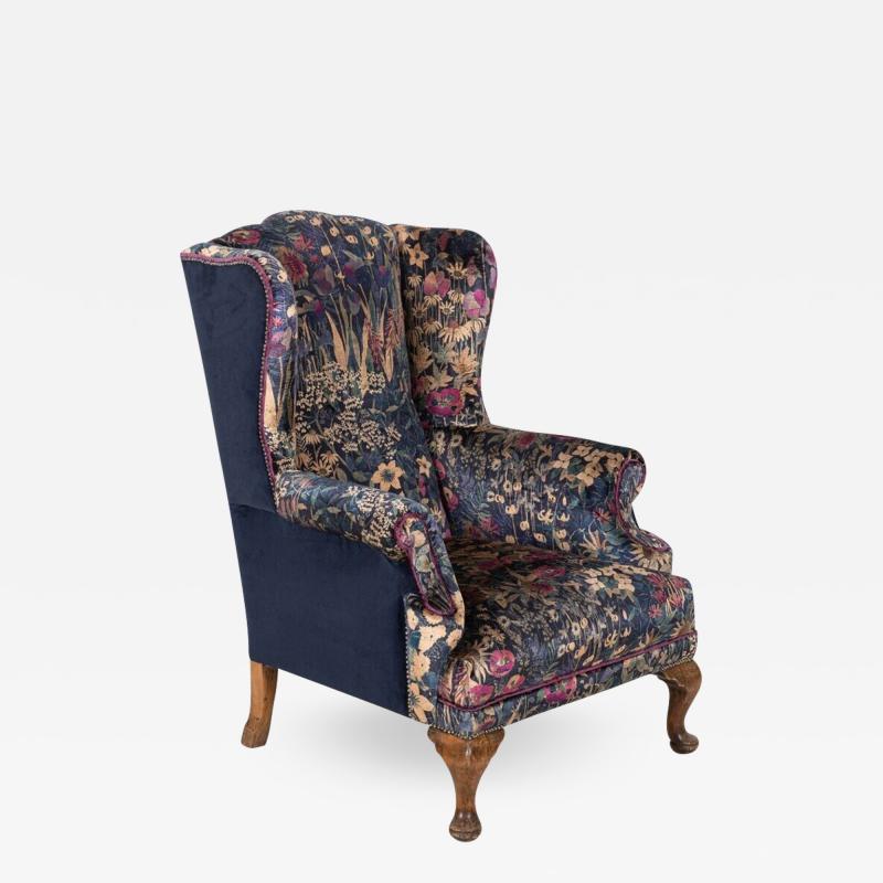 19thC English Mahogany Wingback Armchair Re upholstered in Liberty