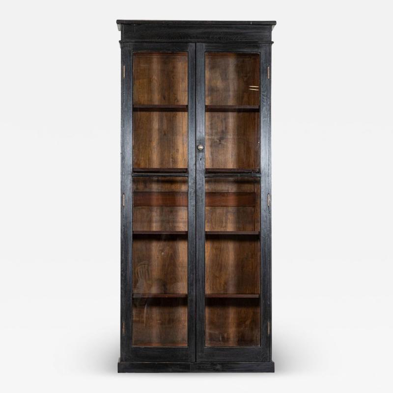 19thC English Oak Glazed Bookcase Cabinet