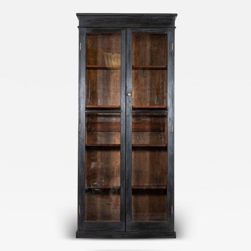 19thC English Oak Glazed Bookcase Cabinet