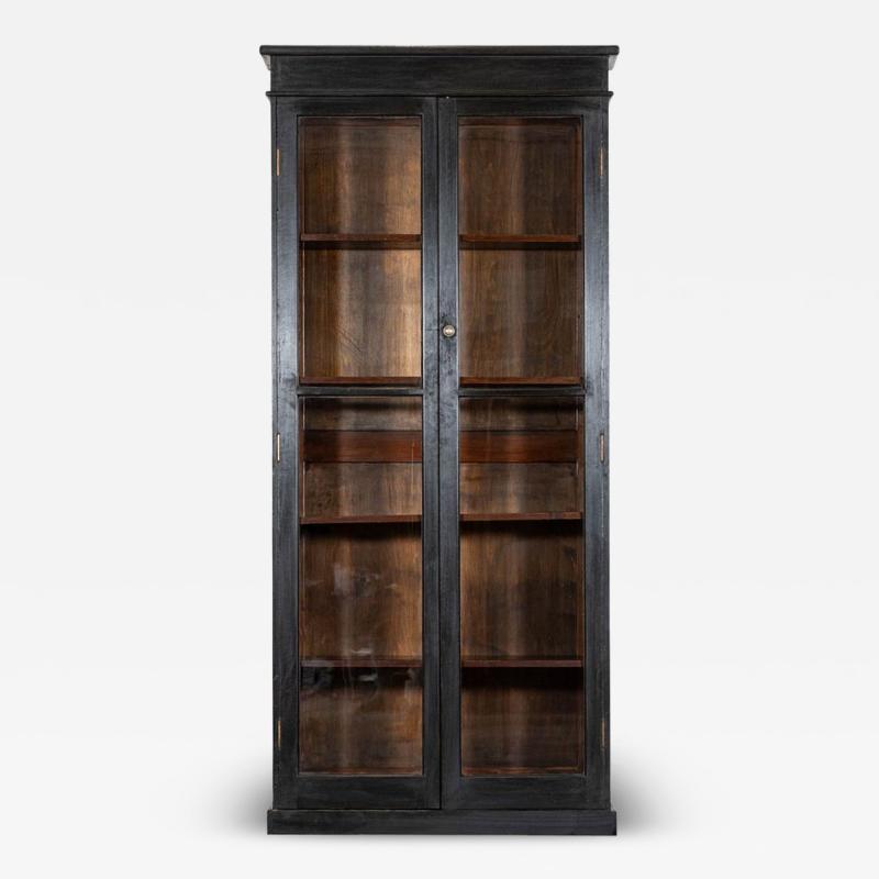 19thC English Oak Glazed Bookcase Cabinet