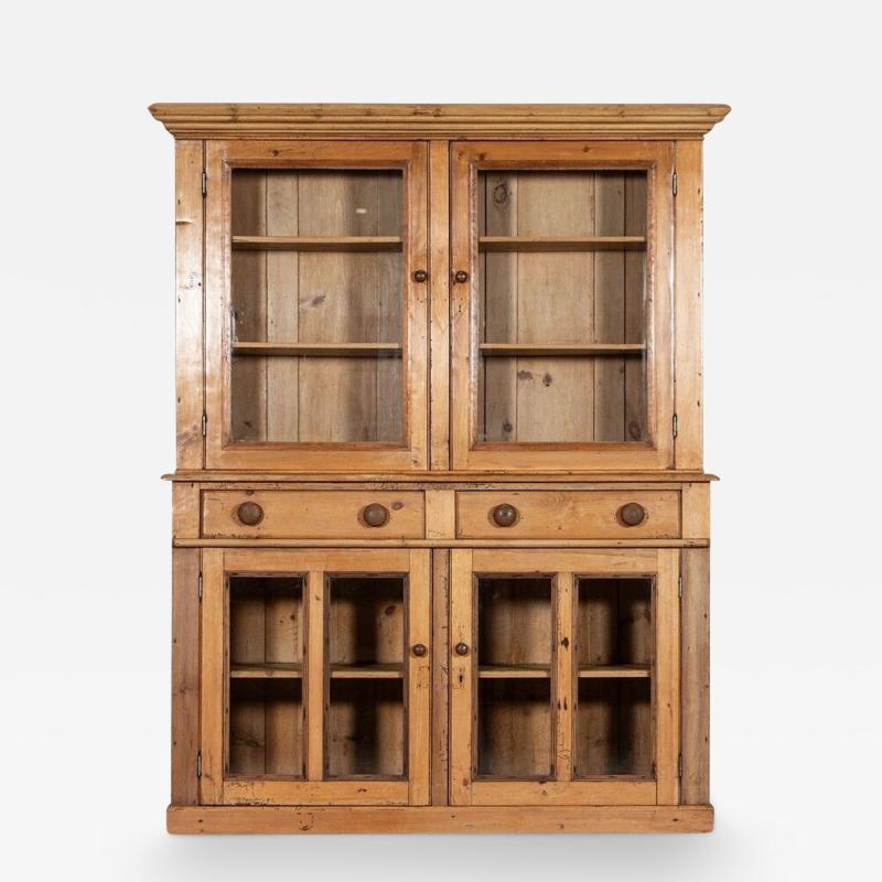 19thC English Pine Glazed Housekeepers Cabinet