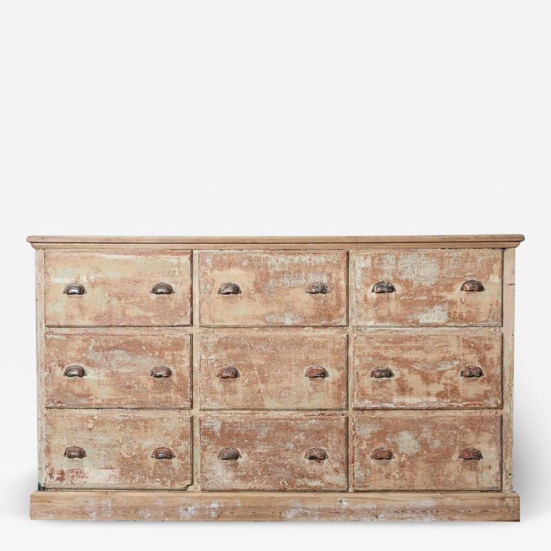 19thC French Dry Scraped Bank of Pine Drawers