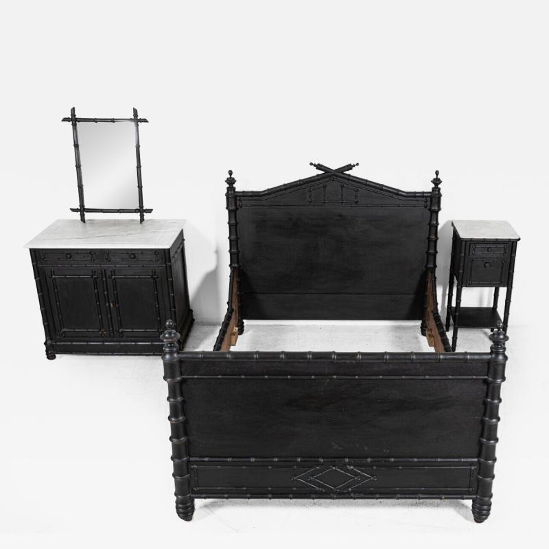 19thC French Ebonised Faux Bamboo Bedroom Suite