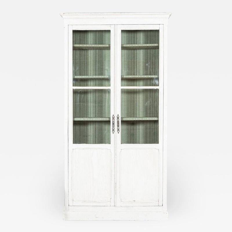 19thC French Oak Painted Glazed Bookcase Vitrine