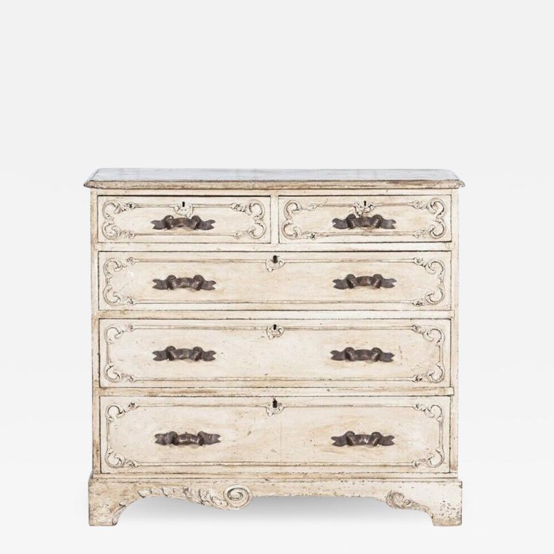 19thC French Painted Pine Graduated Chest of Drawers