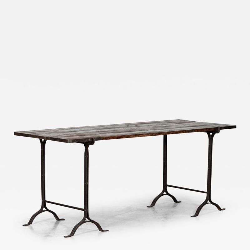 19thC Iron Pine Trestle Table