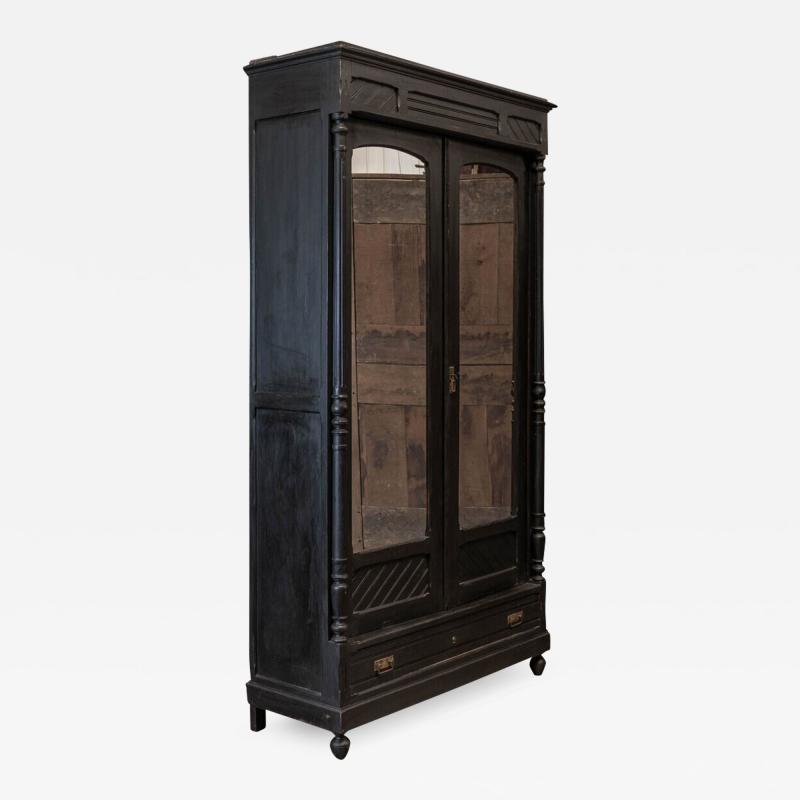 19thC Large French Ebonised Mirrored Armoire