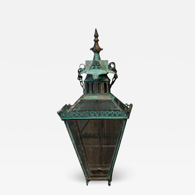 19thC Oversized English George Bray Gothic Verdigris Lantern