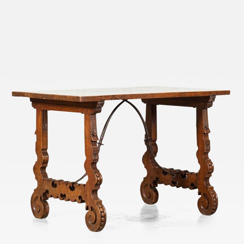 19thC Spanish Fruitwood Inlaid Trestle Table