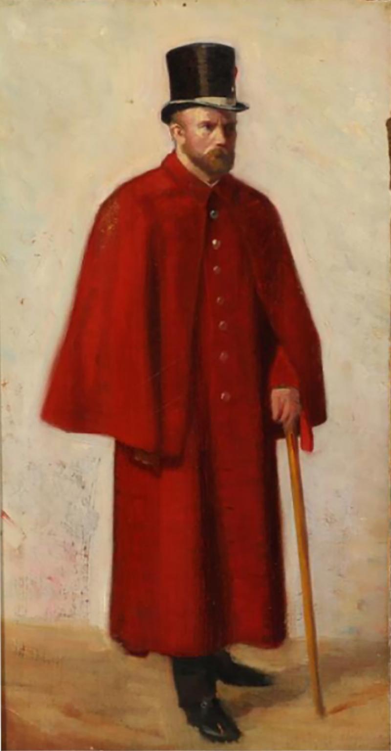 19thc Gentleman in a Red Cloak Unknown Artist