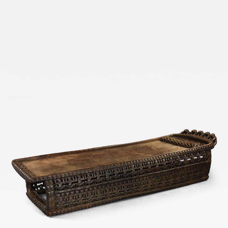 19thc hand carved hardwood African Bamileke ceremonial bed or coffee table 