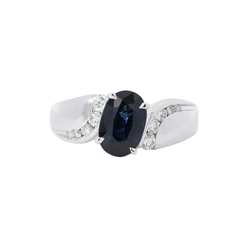 2 03 Carat Oval Cut Sapphire with Diamond Accent Bypass Platinum Ring