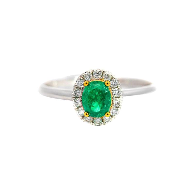2 3 Carat Natural Emerald Diamond Oval Halo Thin Band Ring in 18K White Gold