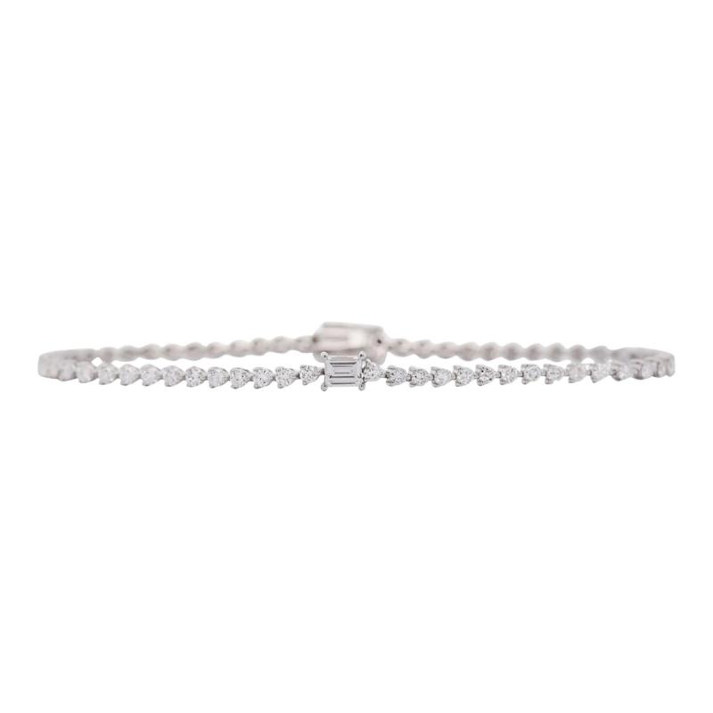 2 4 Carat Round With Baguette Cut Center Lab Grown Diamond Tennis Bracelet