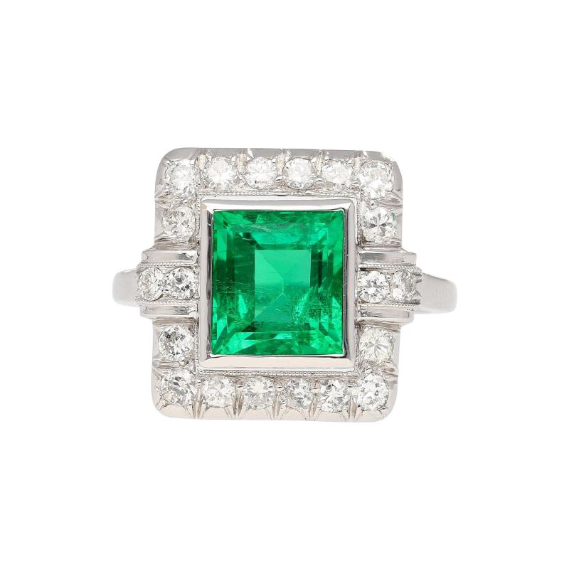 2 86 Carat Afghan Chinese Minor Oil Emerald Diamond Halo Ring in 18K Gold