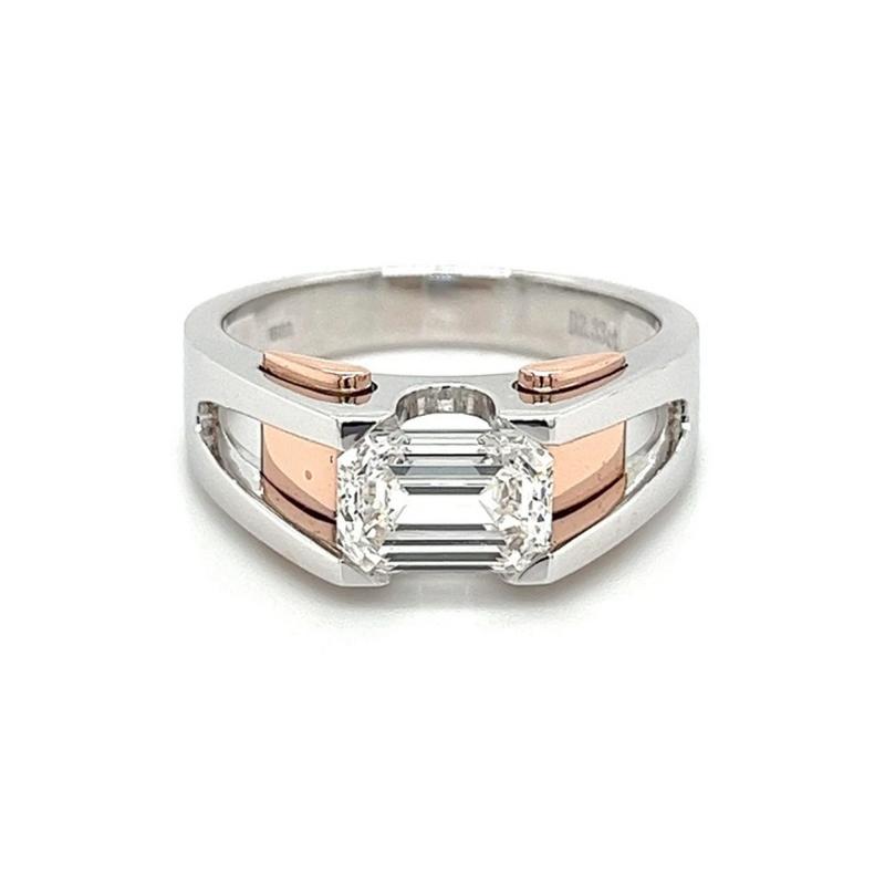 2 87 Carat Emerald Cut Lab Grown Diamond Mens Ring in 2 Tone Rose White Gold