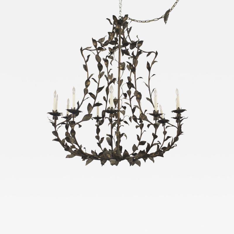 2 American Country Rustic Style Mid Century Dark Metal Large 12 Arm Chandeliers