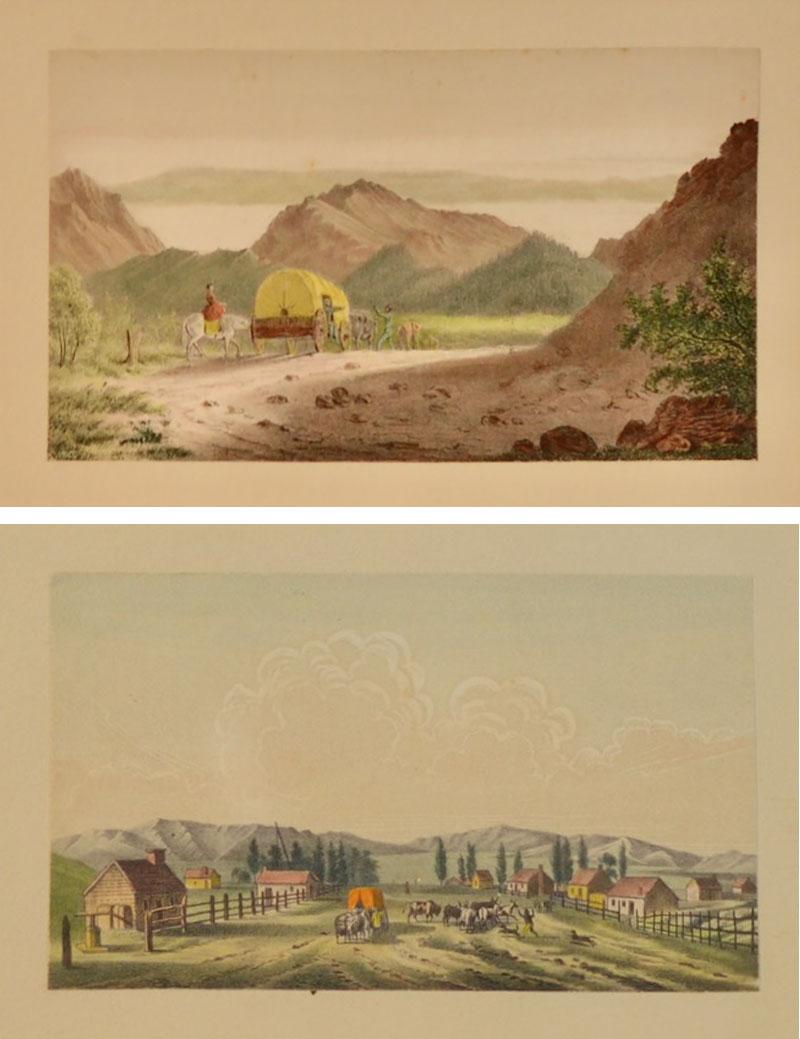 2 Antique Watercolors George Caitlin Salt Lake City Founding Mormons