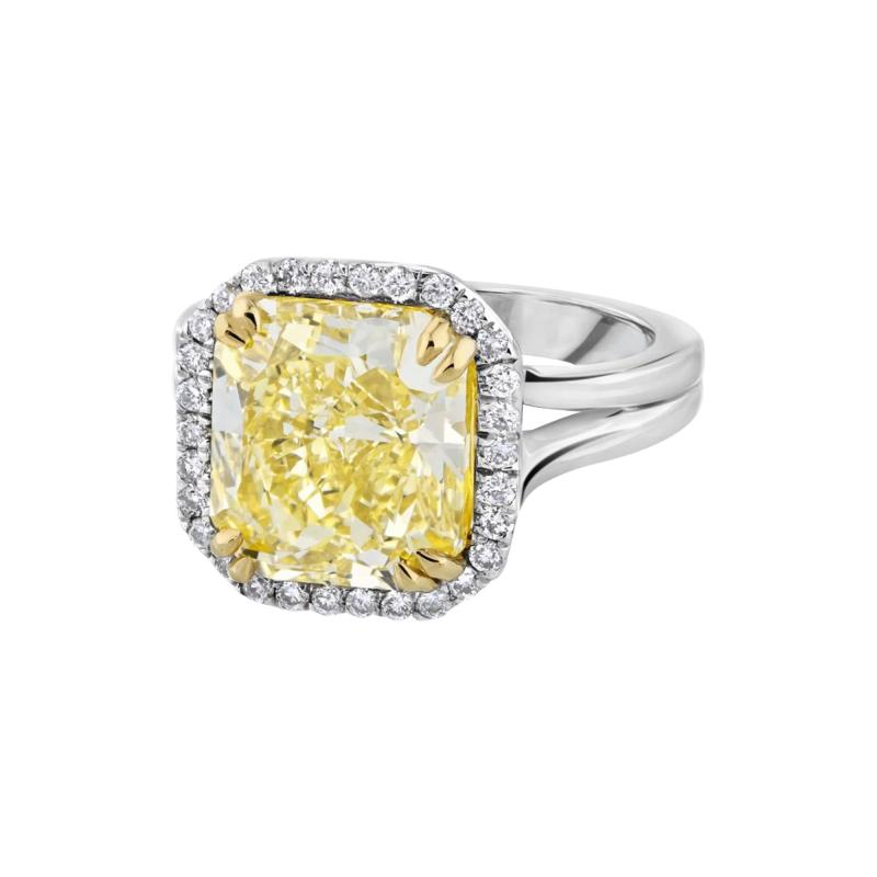 2 CARAT CUSHION CUT DIAMOND FANCY INTENSE YELLOW GIA RING