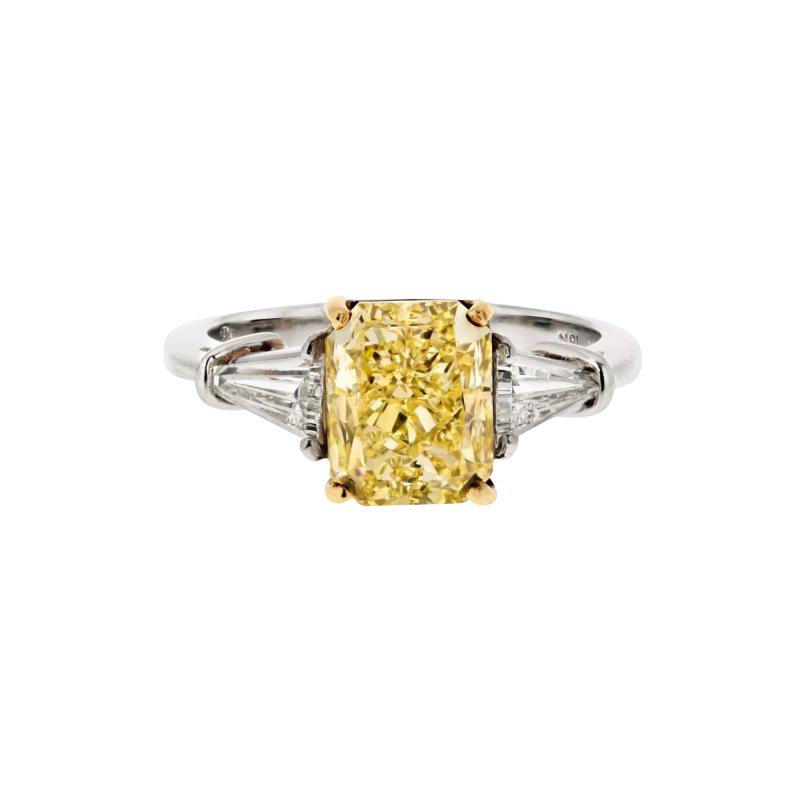 2 CARAT RADIANT CUT DIAMOND FANCY YELLOW GIA RING