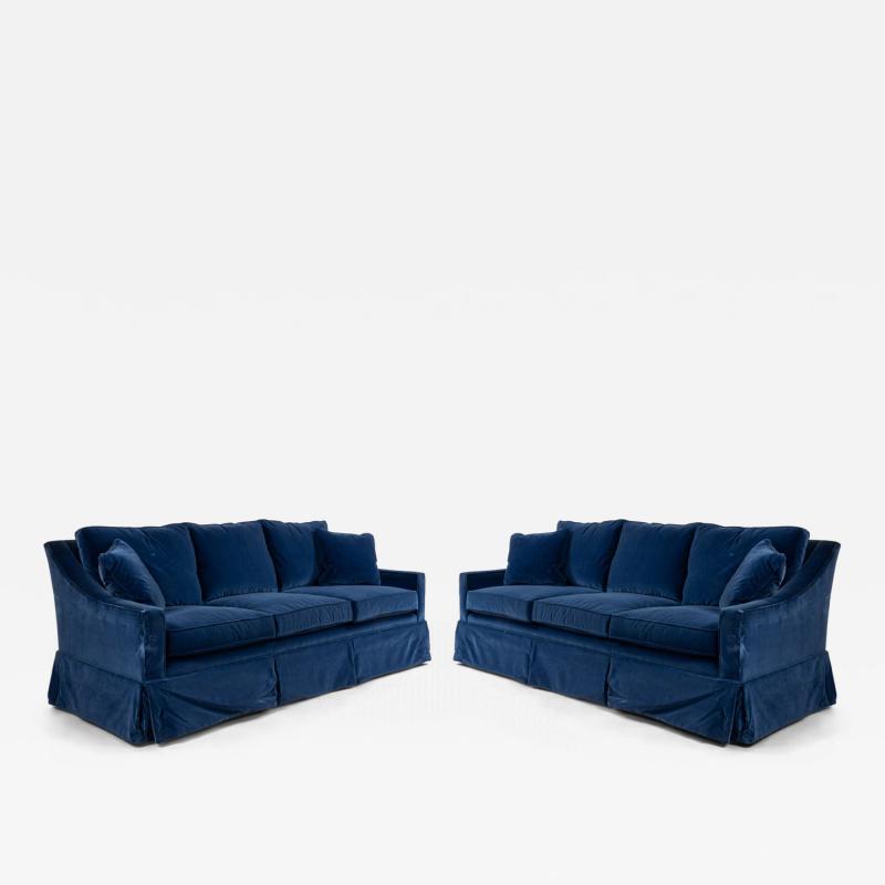 2 Contemporary Blue Velvet Sofas
