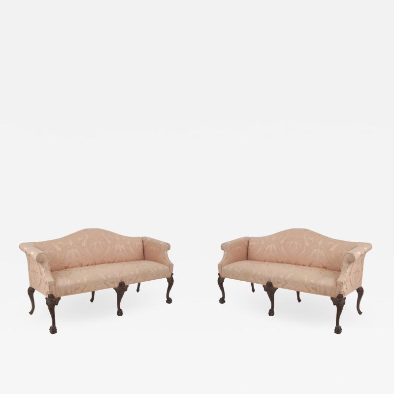 2 English Chippendale Pink Upholstery Settees