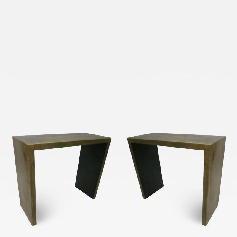 2 Italian Mid Century Modern Patinated Brass Consoles 1970