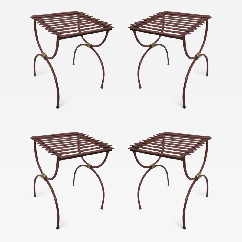 2 Pairs French Modern Neoclassical Iron Side Tables Luggage Racks Benches 1940