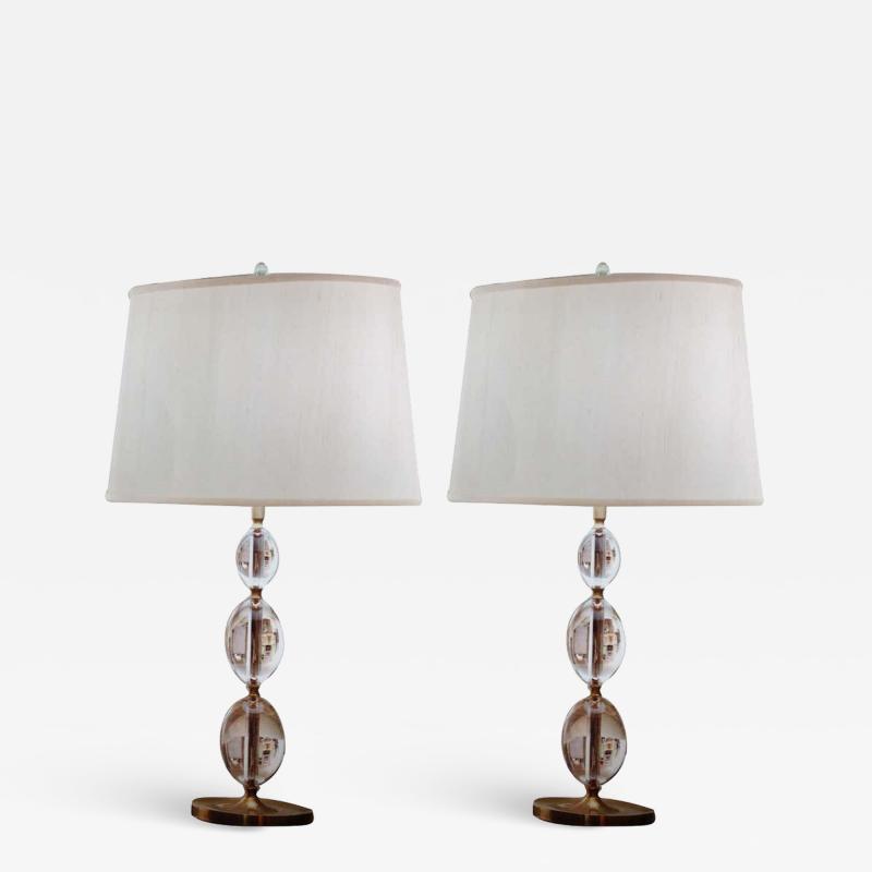 2 Pairs of Italian Mid Century Modern Style Brass and Crystal Sphere Table Lamps