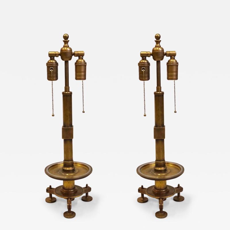 2 Pairs of Modern Neoclassical Brass and Steel Industrial Style Table Lamps