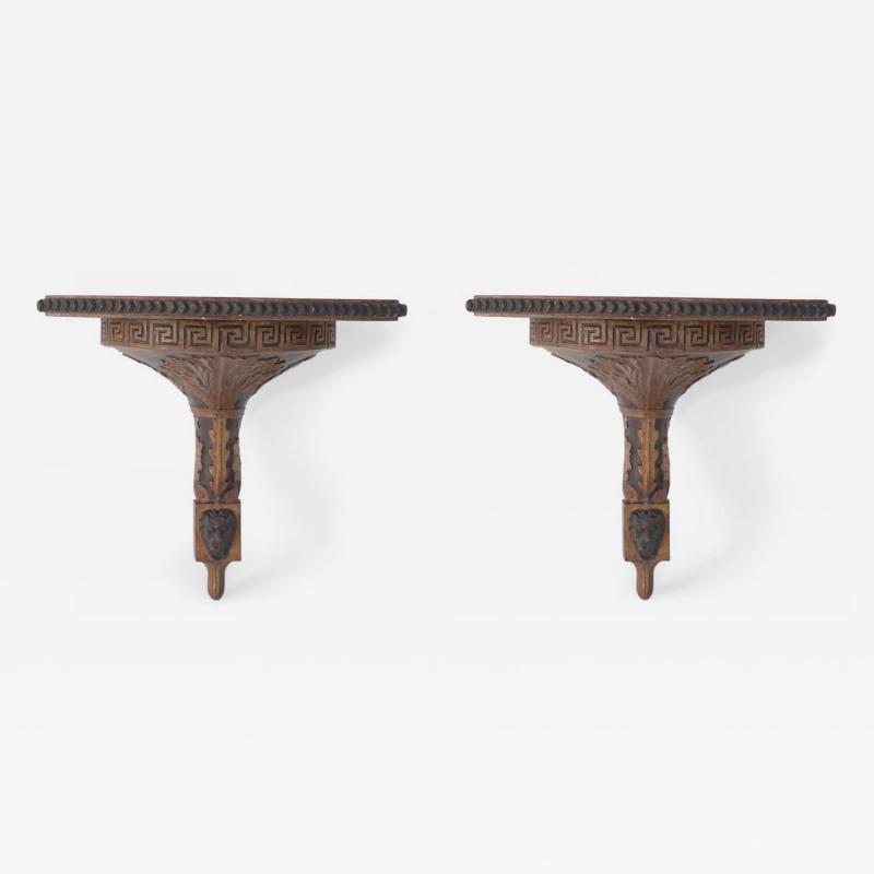 2 Pairs of Neo Classical Style Carved Greek Key and Acanthus Leaf Design Wooden