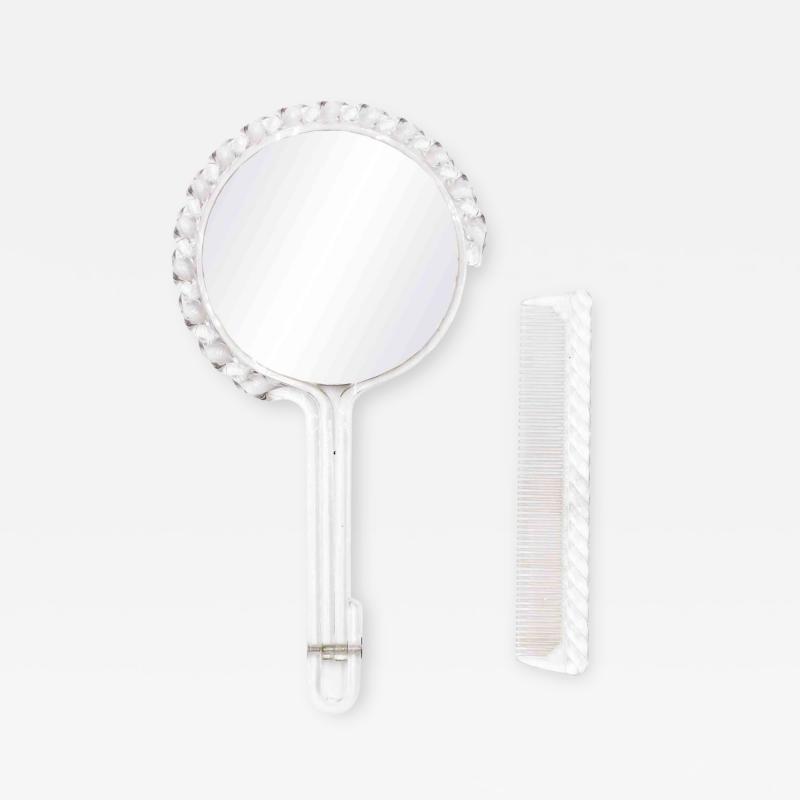 2 Piece American Art Moderne Lucite Mirror and Brush Set