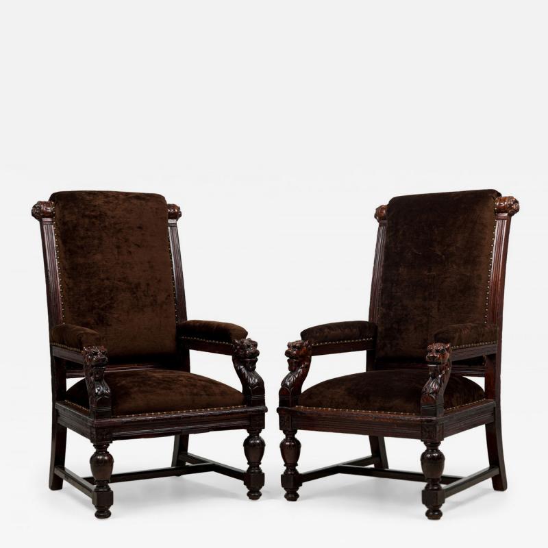 2 Similar English Victorian Brown Upholstered Judges Chairs