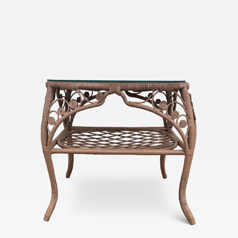 2 Wicker End Table with Glass Top