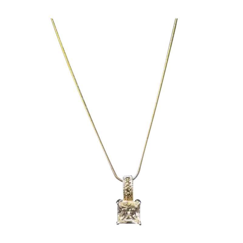 20 Sterling Silver Necklace with a 7 carat Princess cut CZ Pendant