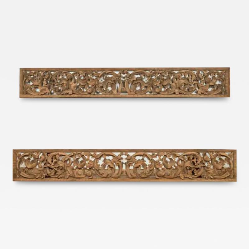 20 x 60 Indonesian Single Carved Wood Temple Panel with Scrolling Foliage