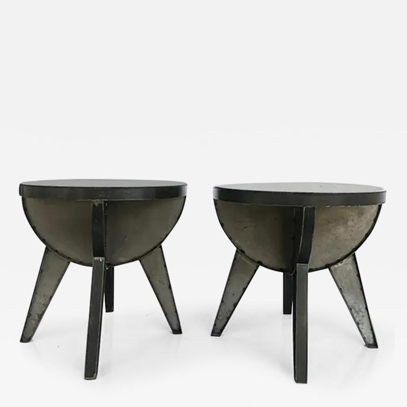 2010 Atomic Age Sputnik Studio Industrial Steel Side Tables Pair