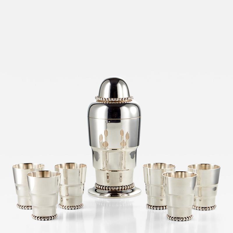 20th Century Art Deco Cocktail Shaker Set with Six Cups Austria Circa 1920