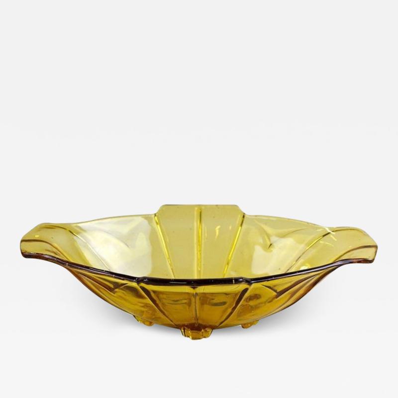 20th Century Art Deco Glass Bowl Jardiniere Amber Colored Austria circa 1920